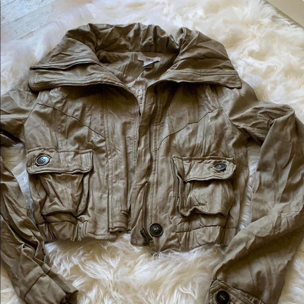 Bar III leather ruched mini jacket in size xs.